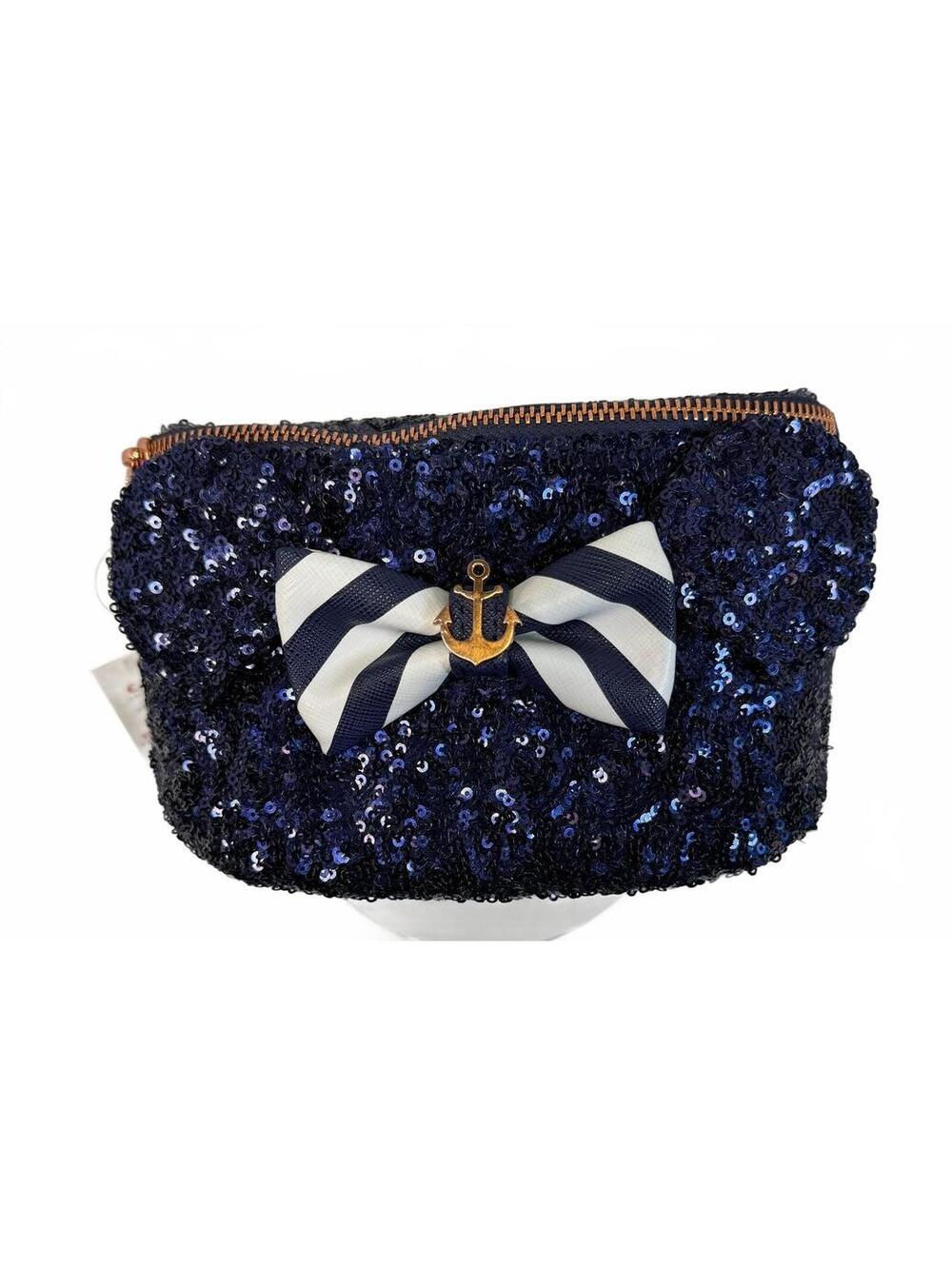 DCL Nautical Minnie Mouse Sequin Hip Pack Belt Bag Navy Blue with Rose Gold